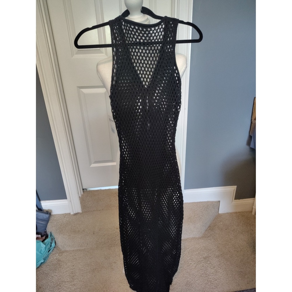 Cupshe Black Crochet Knit Midi Dress Sleeveless V-Neck Cover Up Medium NEW - Picture 2 of 7